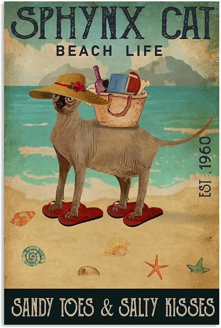 Металлический декор для стола, Пляжная Жизнь, песчаные пальцы, Сфинкс, кошка, знак, винтажный жестяной знак, шикарный художественный настенный металлический декор, смешные Фотообои