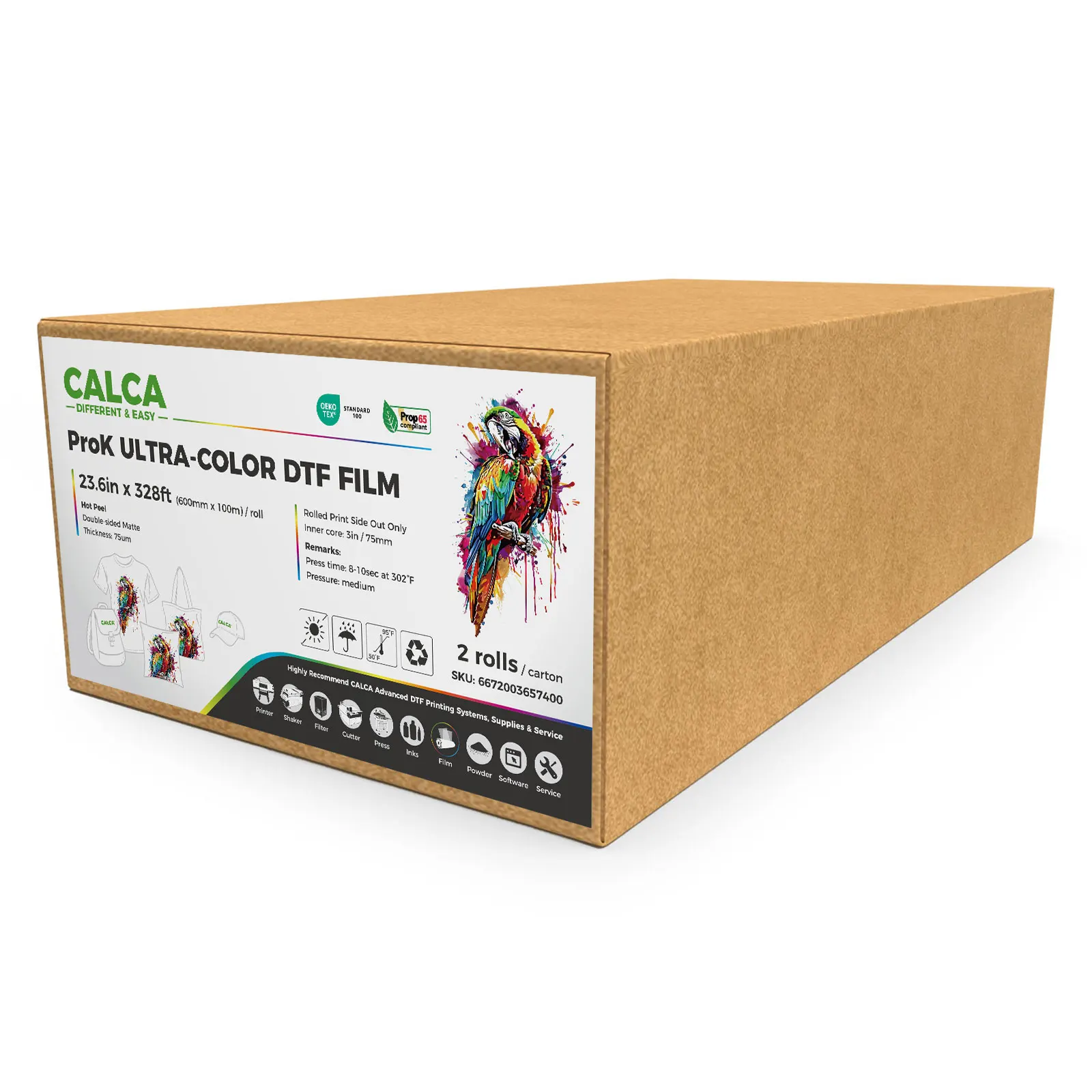 

2 рулона/упаковка CALCA ProK2 23,6 дюйма x 328 футов/60 см x 100 м VersaPeel ColorWise DTF Пленка в рулоне Двусторонние пленки DTF для оптовой продажи оптом