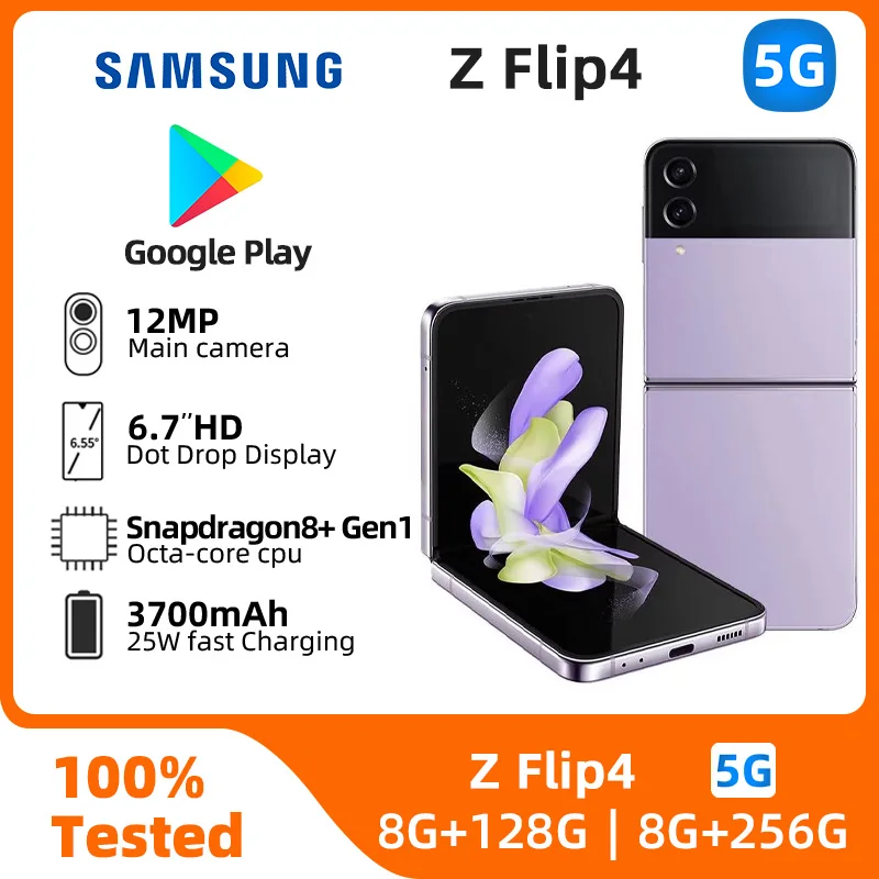 Samsung Galaxy Z Flip4 5G Smartphone Snapdragon 8+ Gen 1 6,7 Zoll Bildschirm 3700 mAh 12 MP Kamera Original gebrauchtes Telefon