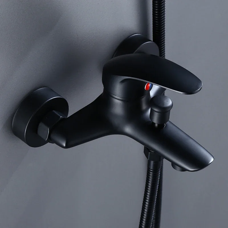 Matte Black Bathroom Shower Faucets Bath Shower Mixer Control Valve Water Tap Wall Mount Bathtub HandHeld Shower Head Set