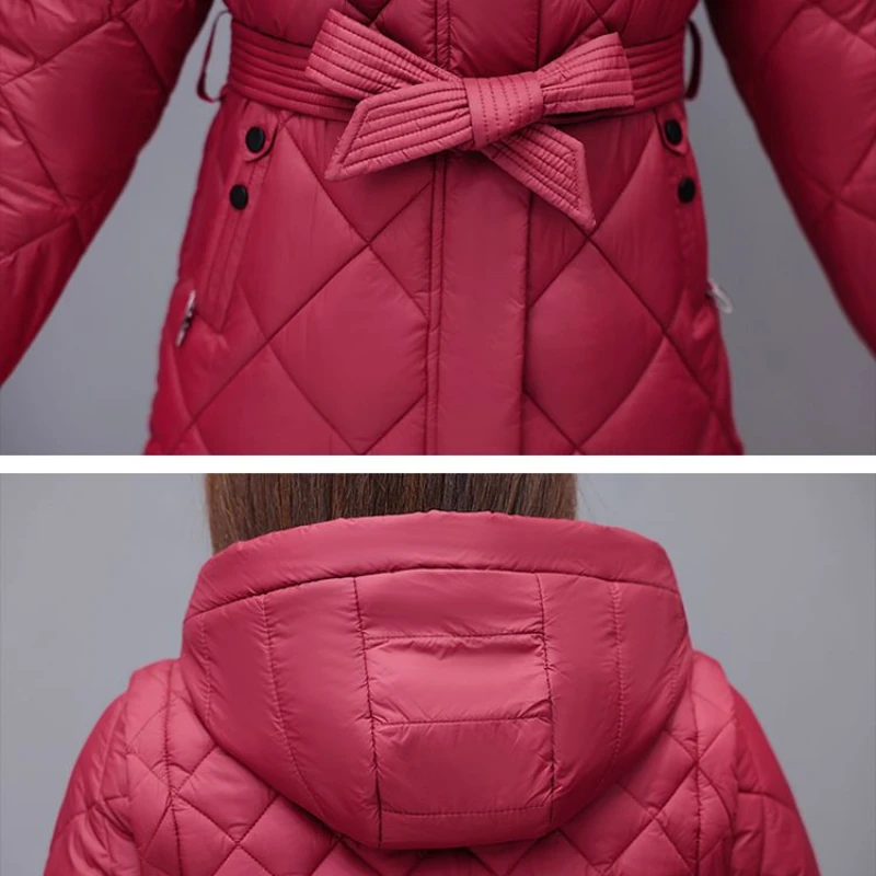 Chaqueta de algodón con capucha para mujer, de longitud media Abrigo acolchado, ajustado, mangas extraíbles, cálido, 23