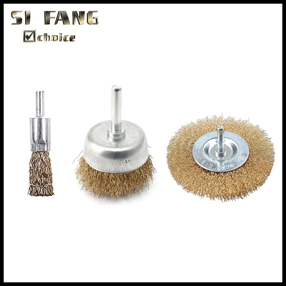 Steel Wire Brush Set Brass Coated Wire Brushes for Drill Rotary Tools Rust Removal Polishing Grinding Cleaning Tool Accessories