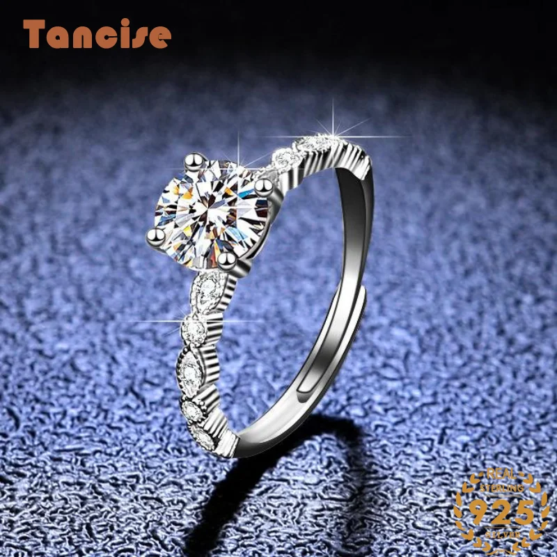 

Tancise 1ct Moissanite Diamond 100% 925 Sterling Silver Elegant Sparkling Charming Ring Women Fine Jewelry