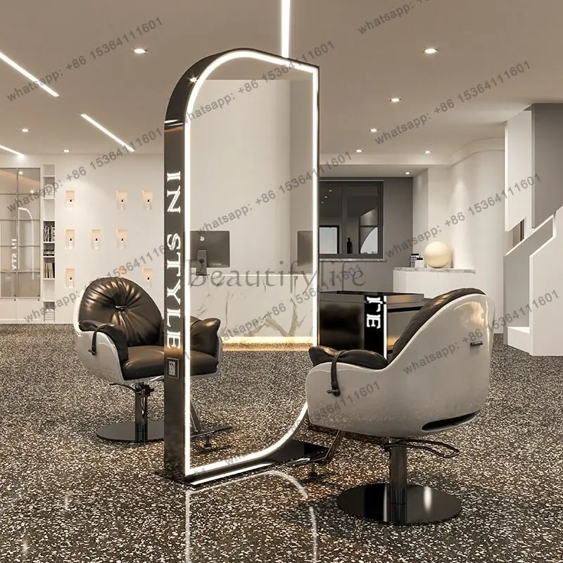 Barber shop hair salon special new perm and dyeing mirror table floor double-sided mirror with light