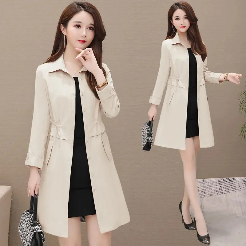 Classic Office Lady Thin Trench Coats Formal Women Windbreake Jackets Spring Fall Outwear Long Sleeve Ol Chaquetas New 2024