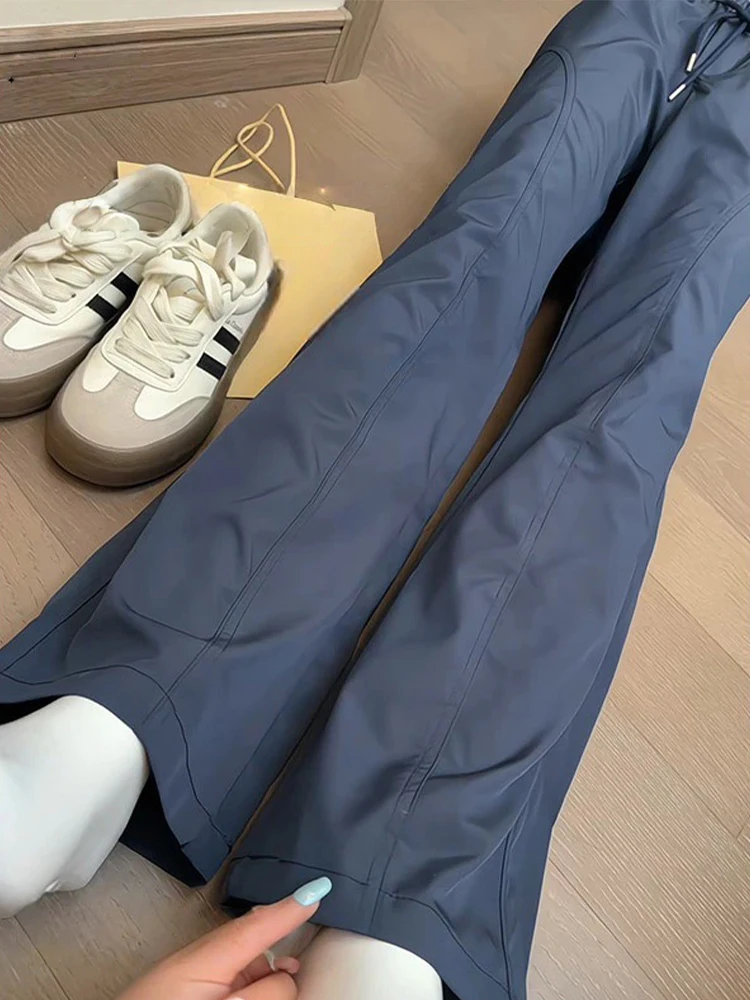 

Qui Dry Ice Silk Casual Pants Men's Summer Thin American Sle Slant Cut Soft ell Fce Leg Lengthening Loose Fit Trousers