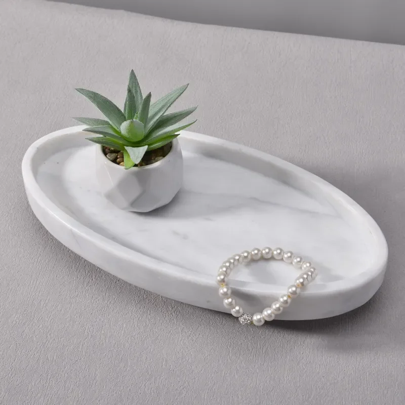Natural Marble Decorative Tray Jewelry Storage Fruit Plate Vase Base Home Ornament Handicraft High End Sense