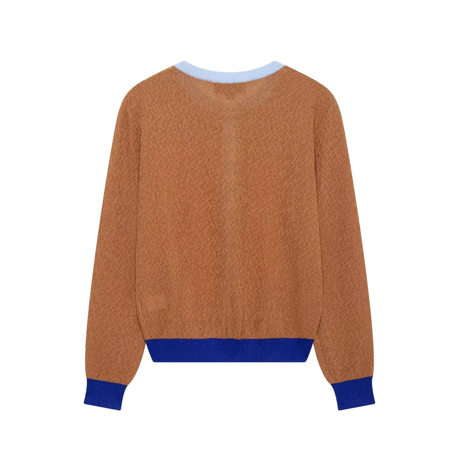 

Casual round Ne Knitted Cardigan Women's Faion Color Blo Long Sve Top Versatile Outerwear Spring Autumn Seasonal