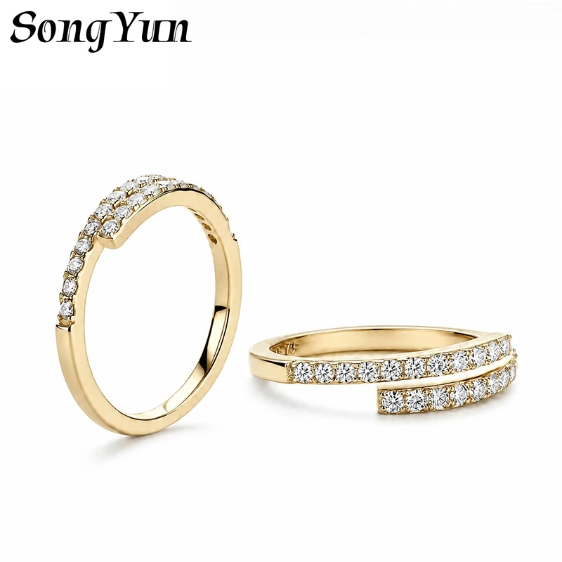 SONGYUN Moissanite Diamond Jewelry Womens S925 Sterling Silver Double Row Intertwined Moissanite Ring