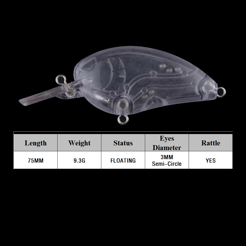 Chan’sHuang 20PCS Unpainted Blanks Bait 9.3g/75mm Flat Side Crankbait DIY Handmade Artificial Fishing Lure Tackle