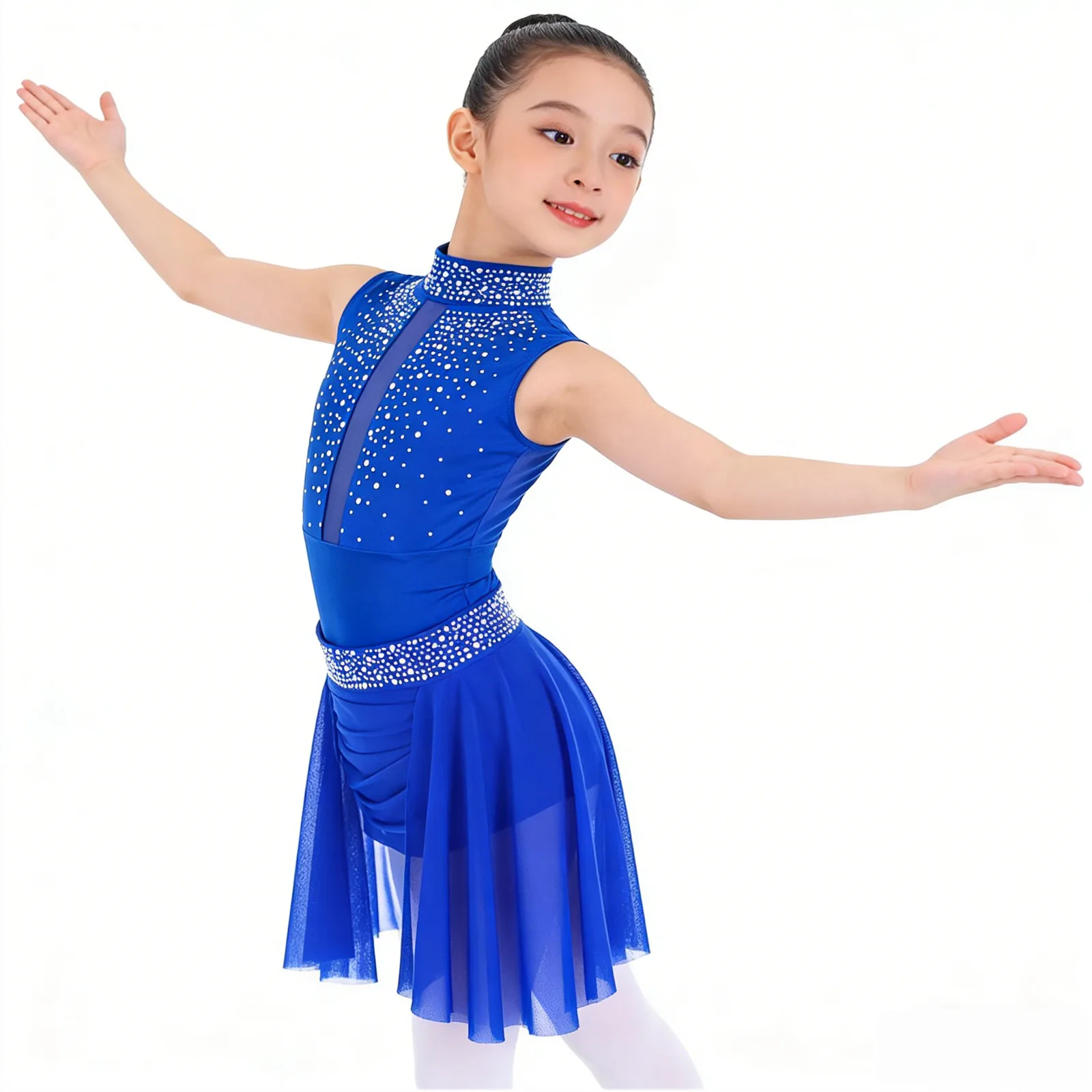 Crianças meninas ballet lírico dança contemporânea outfit brilhante strass ginástica patinação artística dança traje colete com saia