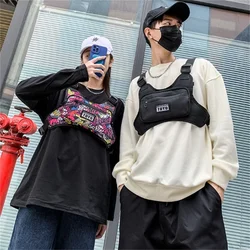 남성용 기능성 야외 스포츠 배낭 전술 체스트 백, 오렌지 블랙 그레이 힙합 테크웨어 조끼 백, 2025