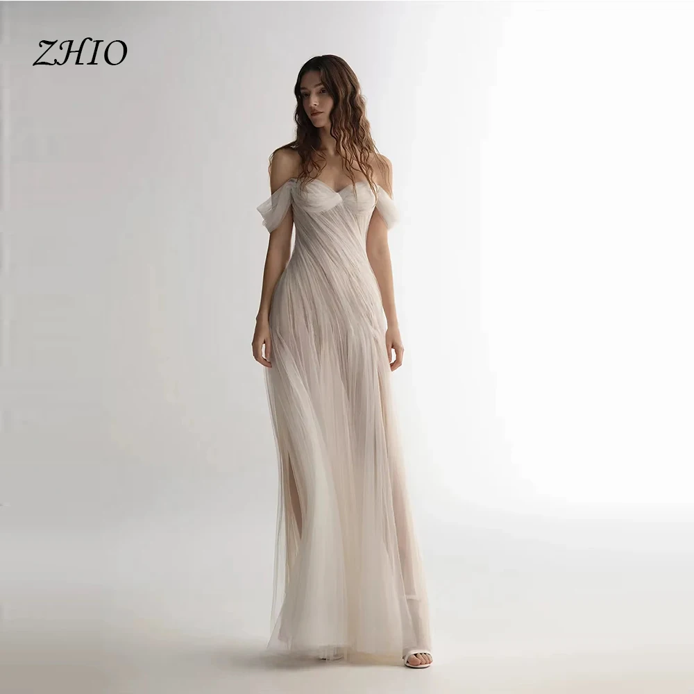 ZHIO Elegant Tulle Off Shoulder Bridal Dresses Sweetheart A-Line Pleated Floor Length Wedding Bridal Gowns Customized 웨딩드레스