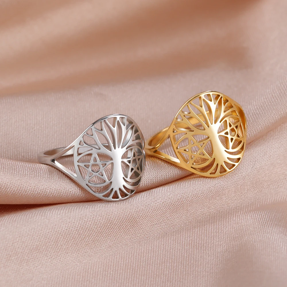 Dawapara Baum des Lebens Ring Hexerei Celtics Knoten Stammbaum Edelstahl Ring für Frauen Ehering Wicca Paar Schmuck – Detail 9