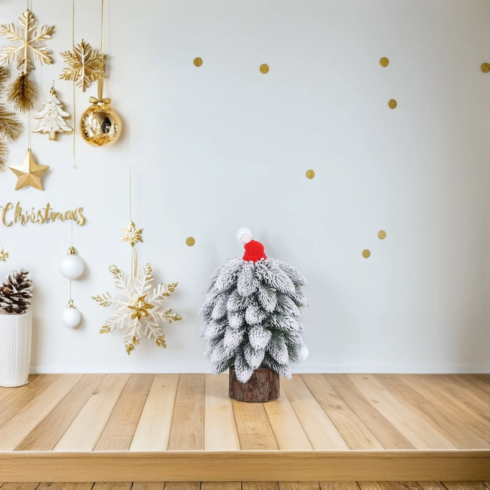 

Mini Christmas Tree Desktop Decor Small Xmas Tree Lightweight Plastic Wooden Base Stable Party Home Office Decoration