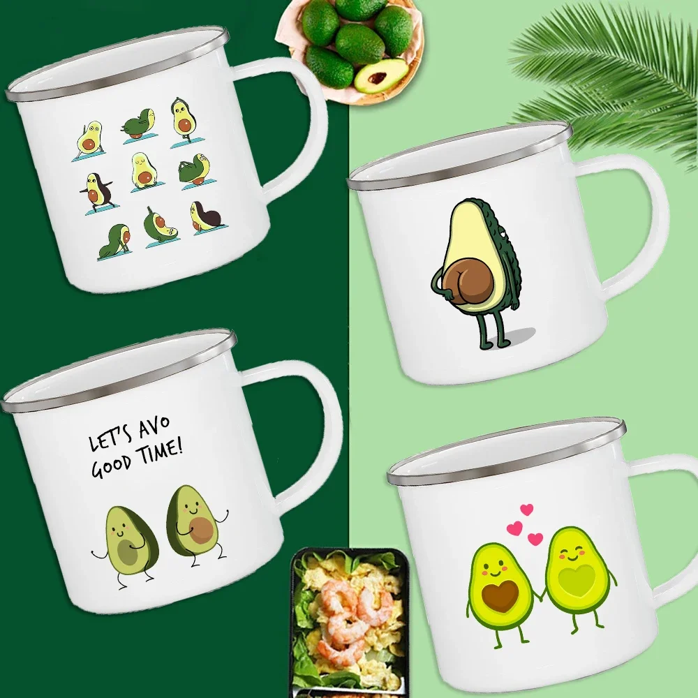 Funny Avocado Print Mugs Creative Enamel Coffee Cups Drink Dessert Breakfast Milk Cup Cute Juice Mugs Handle Drinkware Best Gift