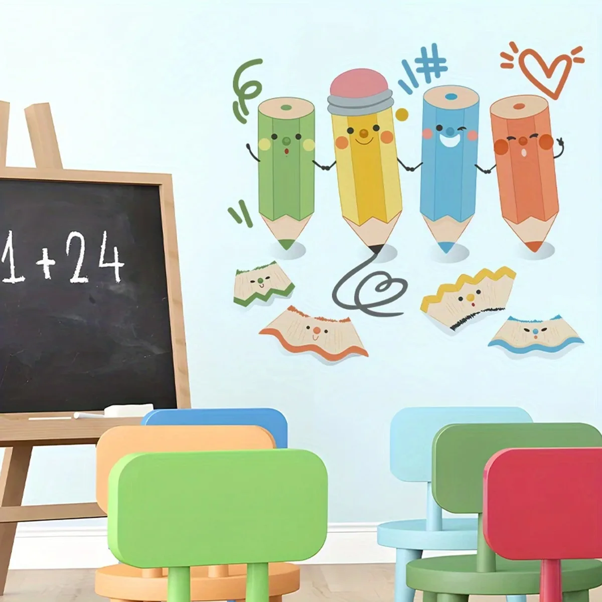 Colorful Pencil Crayon Wall Stickers for Home Decoration DIY Children Room Decor Mural Removable Decal for Poster