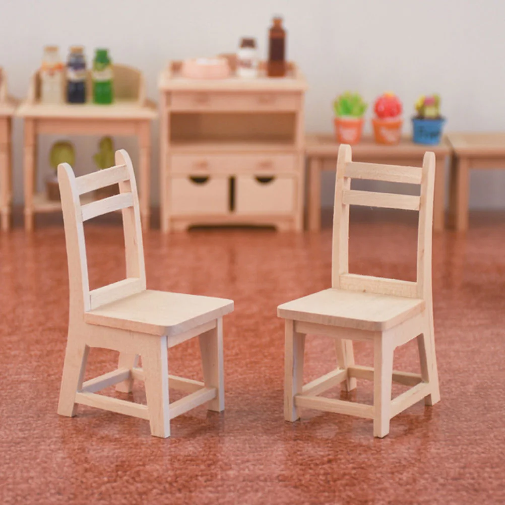 Muebles pequeños de madera para decoración, silla ornamental en miniatura, casa infantil de bambú, 2 uds.