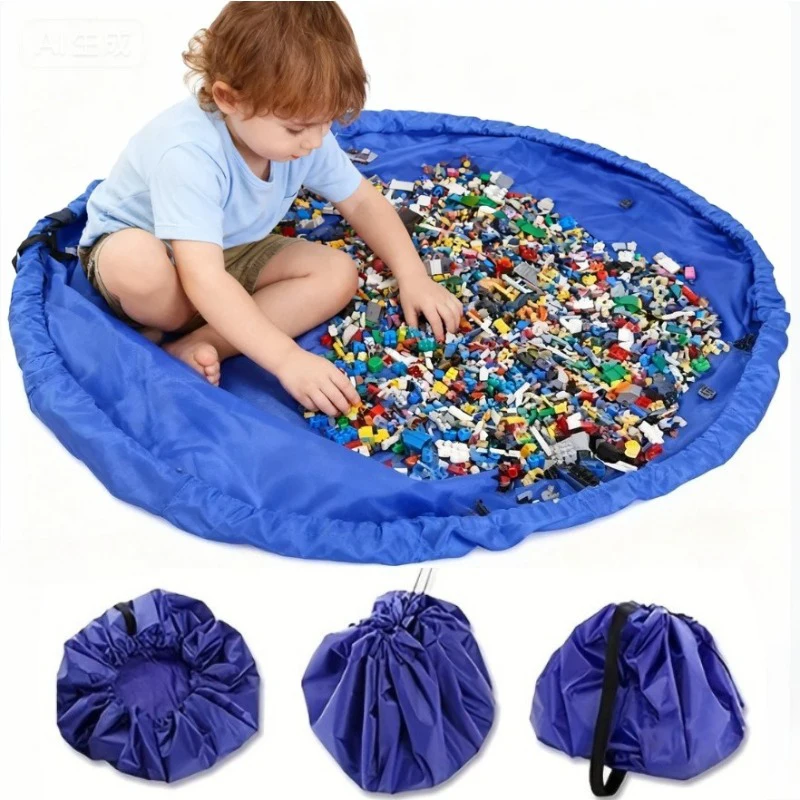 2 in 1 Portable Children's Drawstring Toys Storage Organizer and Play Mat Kids Toys Quick Storage Bag Large Building Blocks Toys
