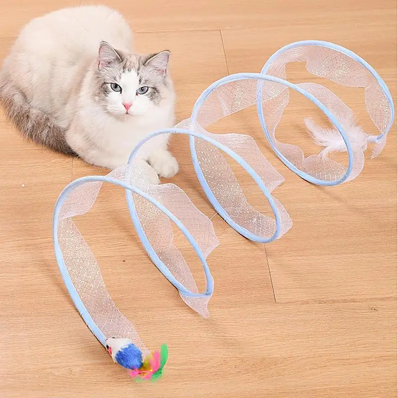 

Pet Cat Tunnel Tube Toys Foldable S Shape Kitten Tunnel Mice Toys And Feather Teaser For Interactive Play Fun Tube For Cats