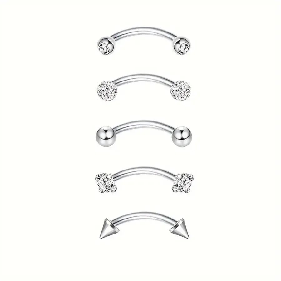 5 pcs 16g Edelstahl gebogene Augenbrauen ringe Lang hanteln Piercing Schmuck Set einfache Designs für Augenbrauen Ohr, Bauch, Lippe, Körper