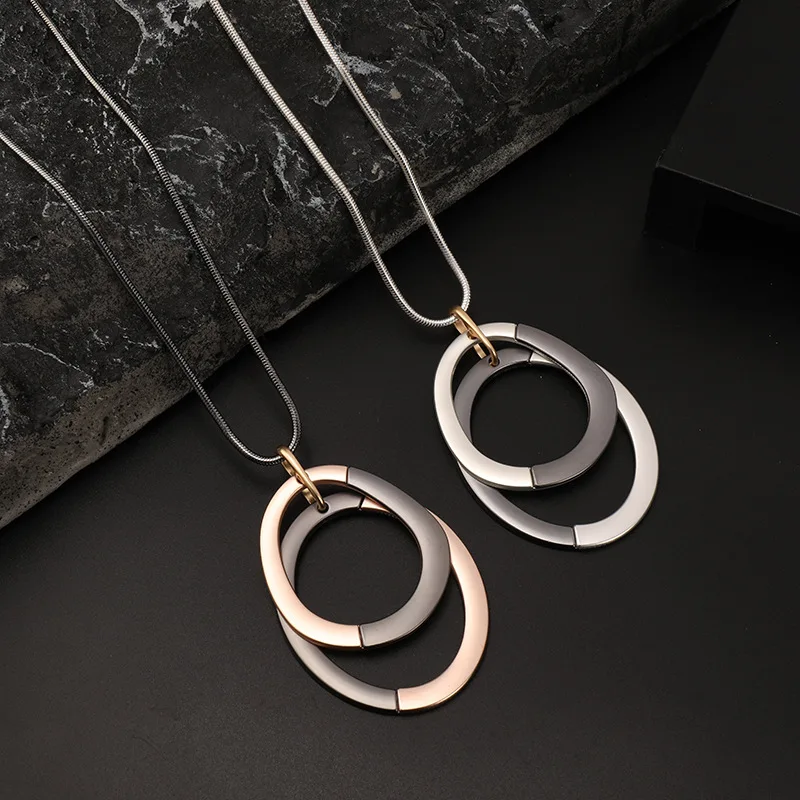 Two Circle Double Color Pendant Necklace Long Sweater Chain Necklace For Women Jewelry