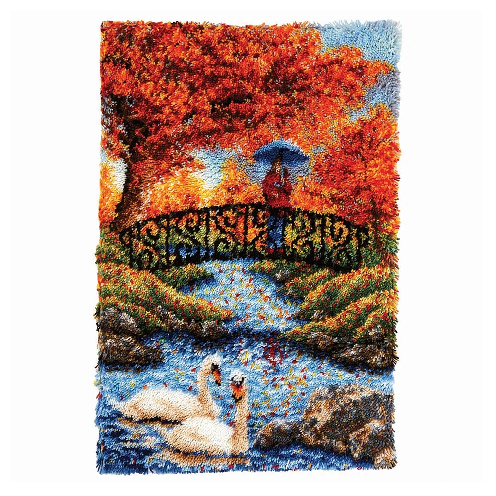 Latch hook kits carpet with printed canvas  Landscape Swan Carpet embroidery Rug making kits Craft kits for adults