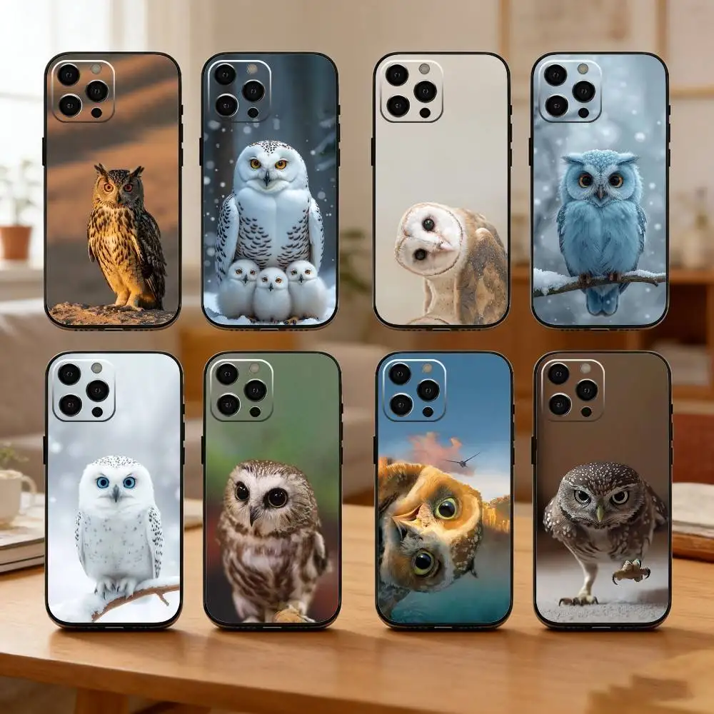 

Pet Cute Owl Phone Case For iPhone17,16,15,14,13,12 Plus,Max Soft Silicone Black Cover