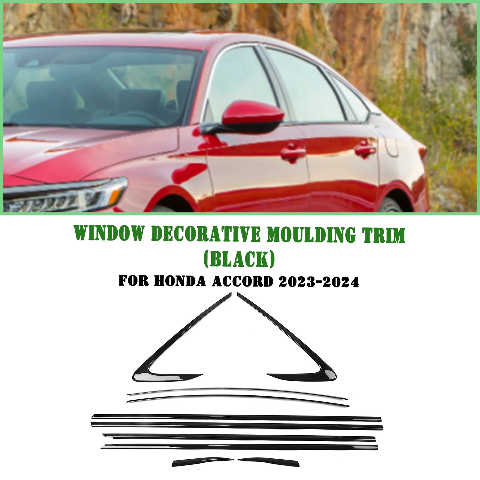 

For Honda Accord 2023-2024 Sedan 4-Door Exterior Window Trim Strip Titanium Black Door Waterproof Seal Shade Moulding Decorative