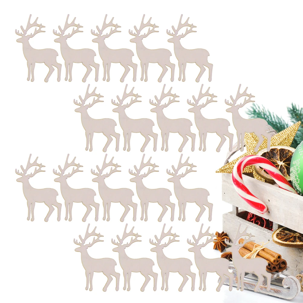 20Pcs Deer Wood Craft Slices Smooth Surface Durable Lightweight DIY Decoration for Home Wall Window Table Thanksgiving Christmas