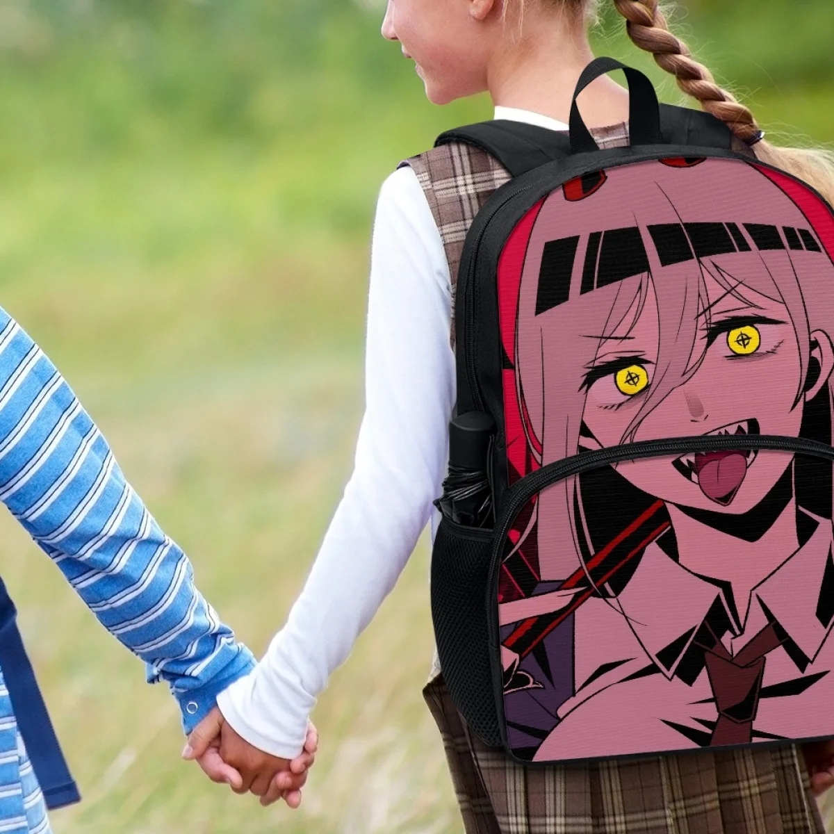 FORUDESIGNS Ransel Sekolah Pria Gergaji Mesin Anime Tas Sekolah Organizer Siswa Tas Buku Ritsleting Ganda Ringan Perjalanan Olahraga