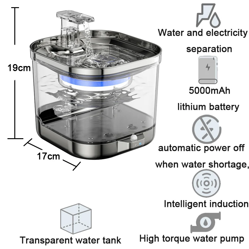 Wireless Cat Water Fountain Rechargeable Smart Automatic Filter Cats Drinking Bowl Sensor High Battery Life Pet Water Dispenser