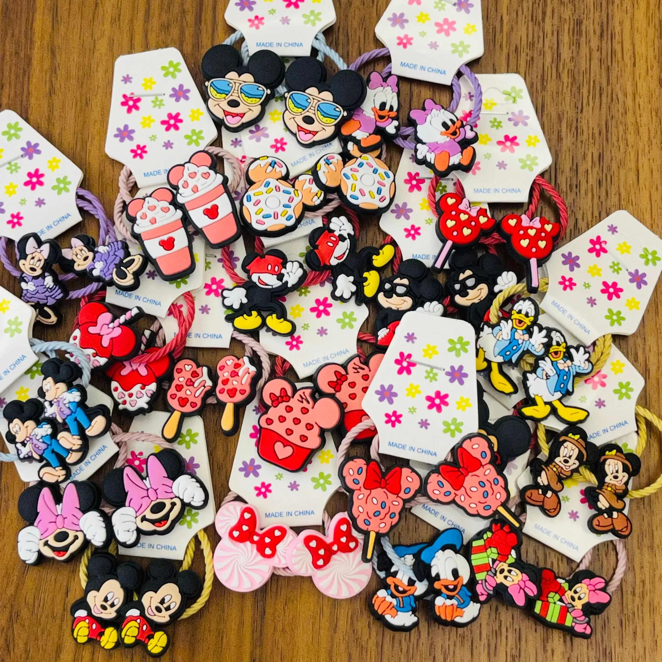 2PCS Cartoon Mickey Minnie Daisy Donald Duck Disney Elastic Hair Rubber Band Headband Hair Accessories Girls Hair Ties Gift