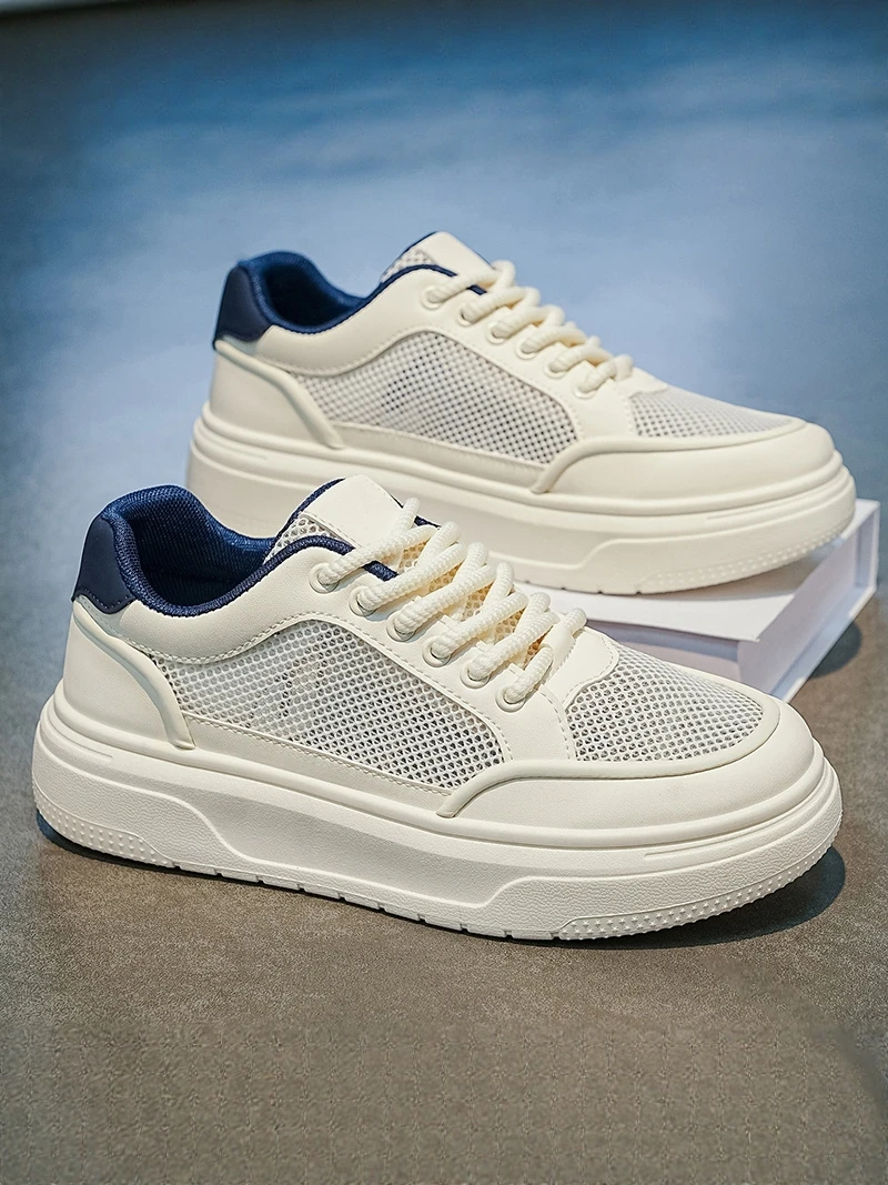 

Men's Summer 2026 New Hollow out Mesh Breathable Casual Sports Thick Bottom Heightening White Shoes Anti-Slip Board Shoes