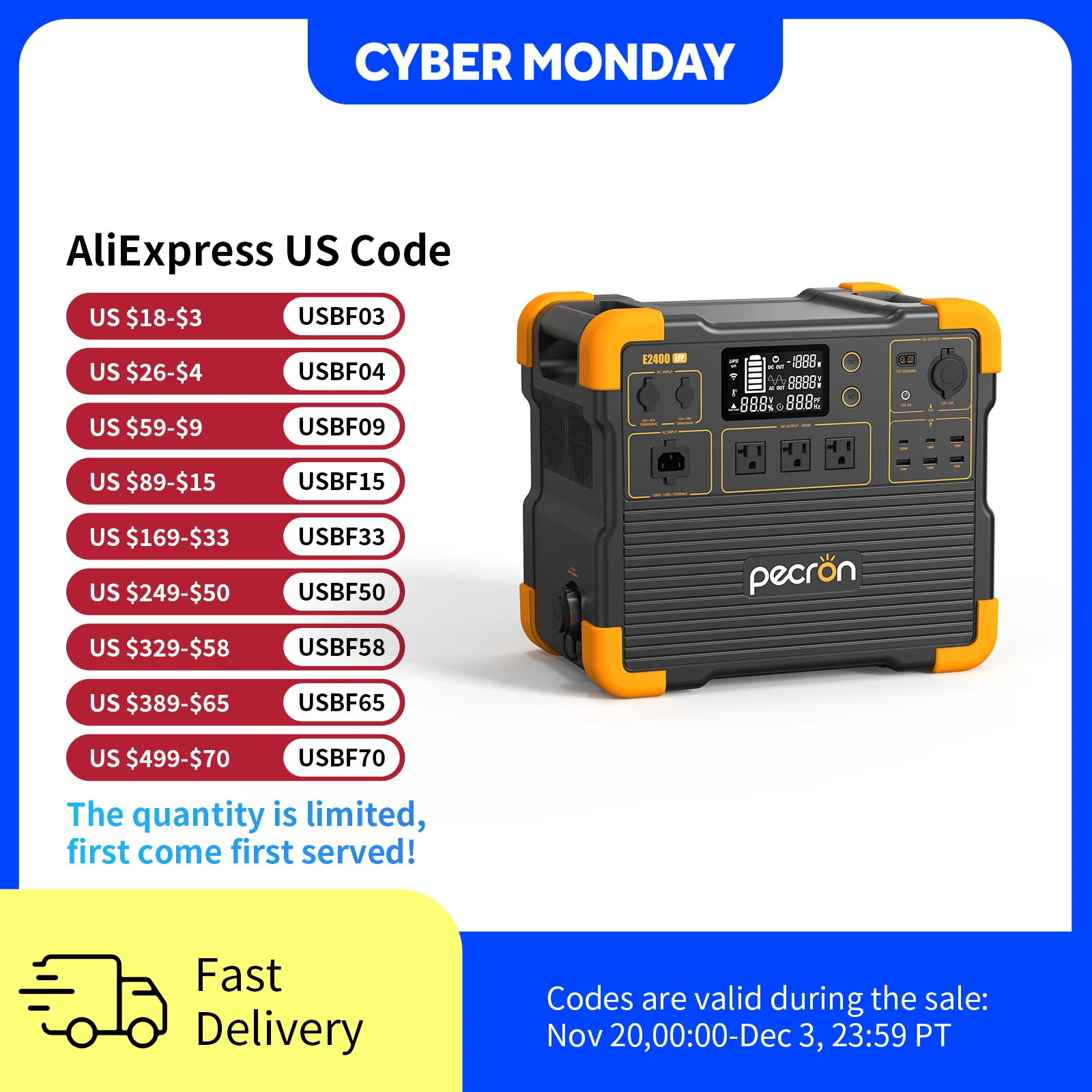 Pecron E2400LFP 2048Wh 2400W Portable Power Station