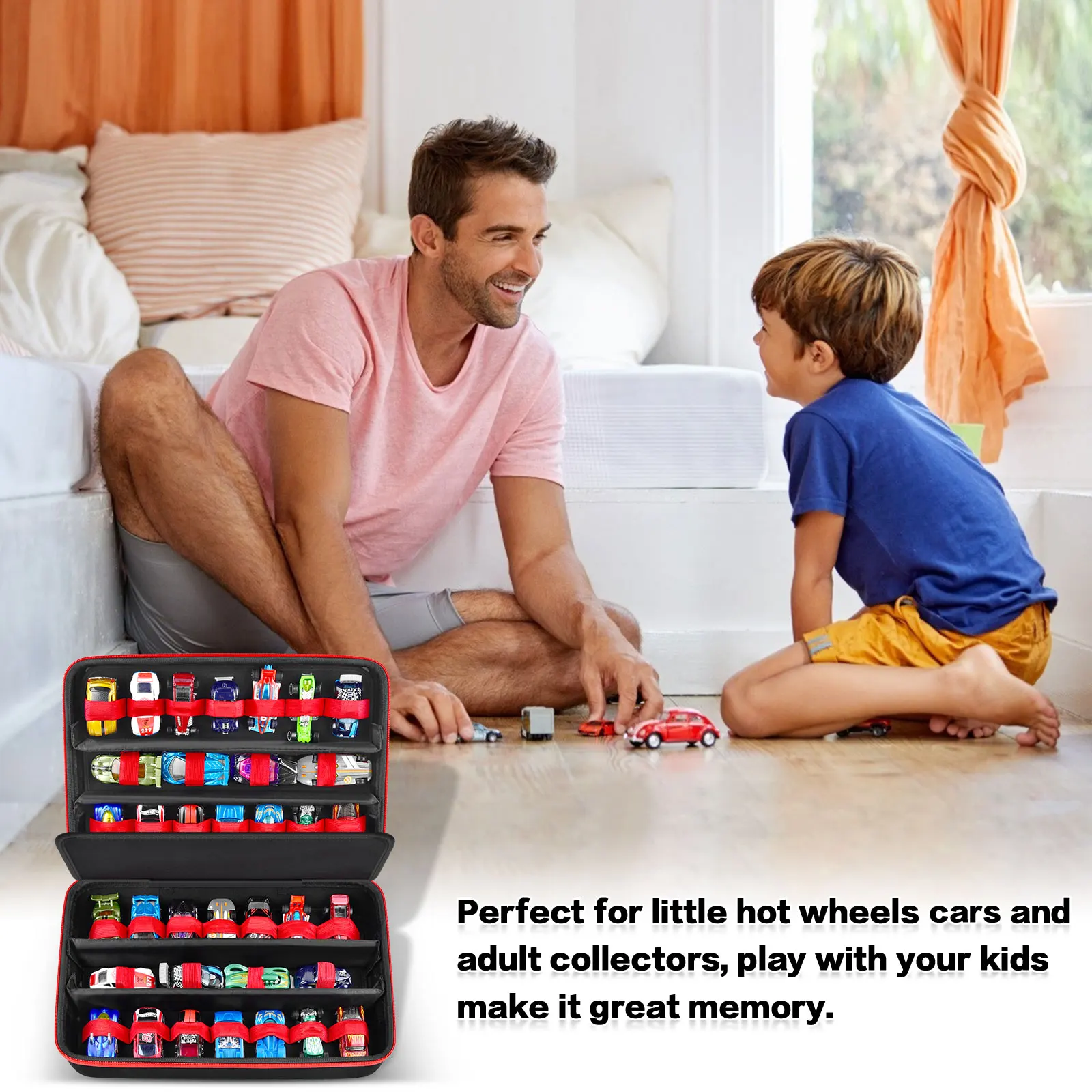 RHCOM Estuche Organizador Para Coches Hot Wheels – 24 Compartimentos Fijos, Caja Transparente Con Asa