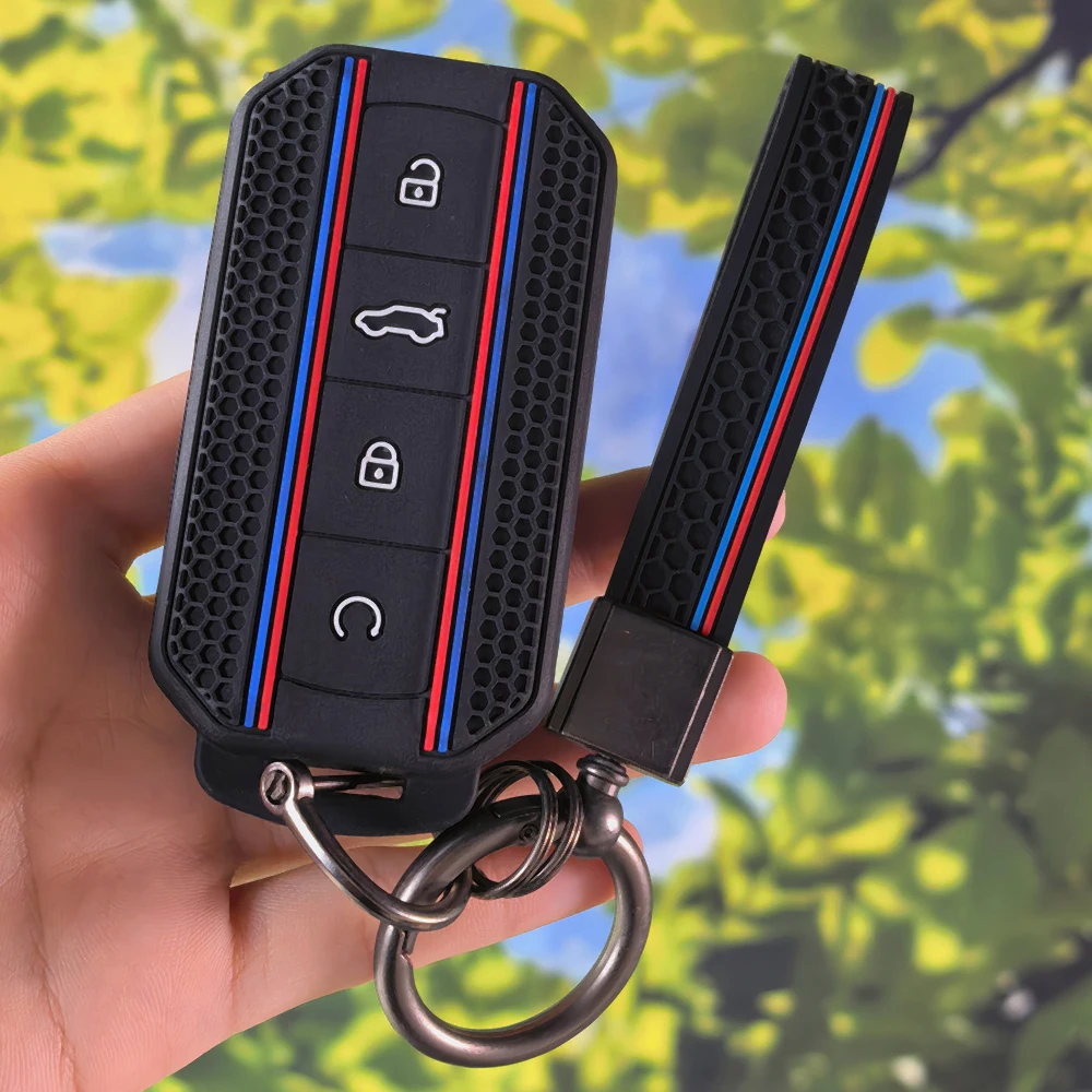Auto Protection Shock Resistant Cover with Keychain, Sport Stripe Silicone Key Housing for Chery Jaecoo J5 J7 2025 2026