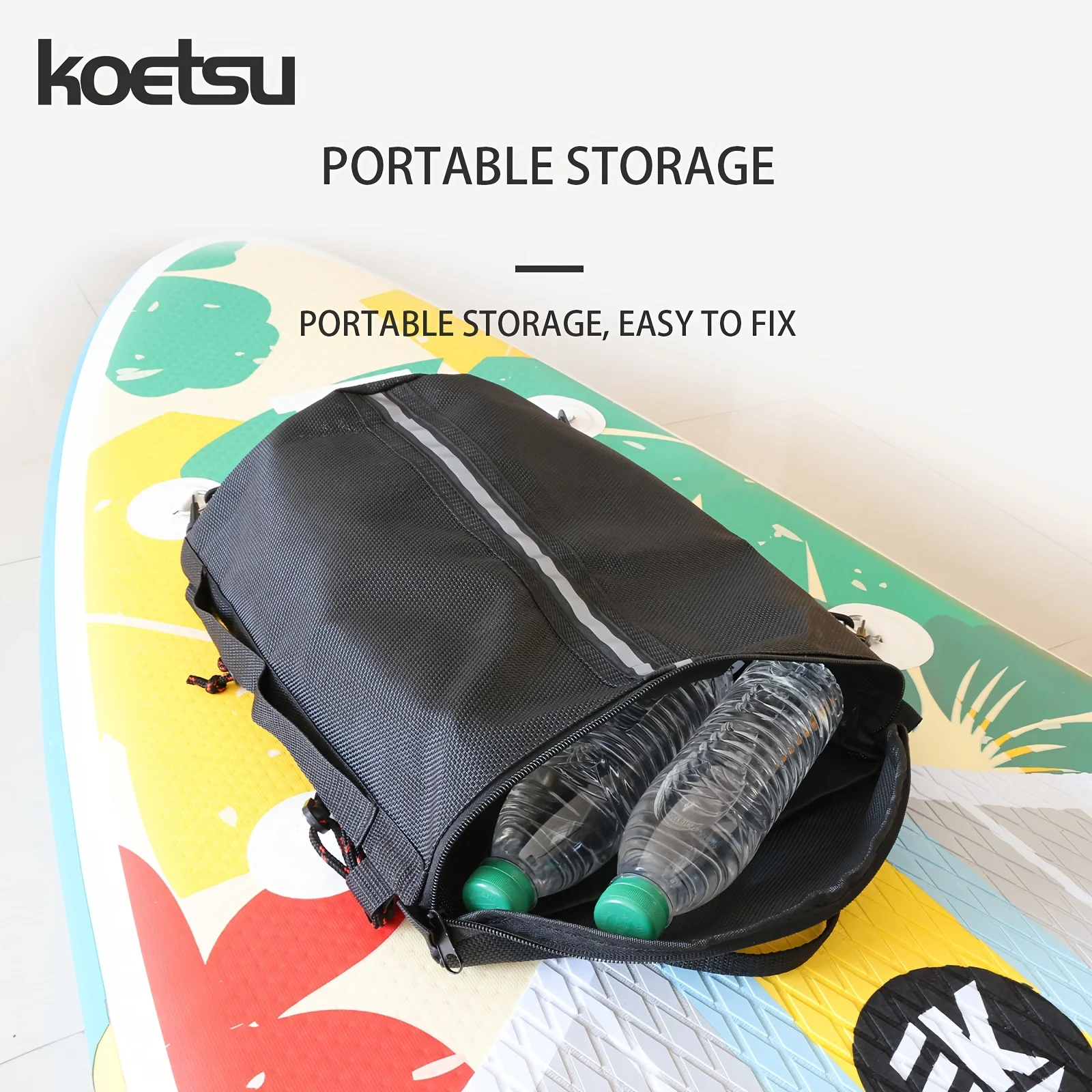 KOETSU CH SUP Storage Bag Black High Strength Teslin Mesh Heavy Load Capacity Carry Handle Reflective Strip with 4 Hooks