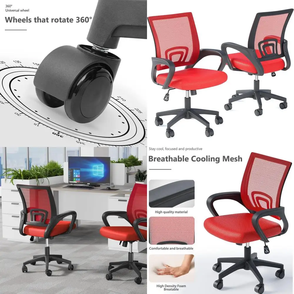 

Ergonomic Mid-Back Mesh Office Chairs with Lumbar Support, Adjustable Swivel for Work, Study, Gaming, 2-Pack Red