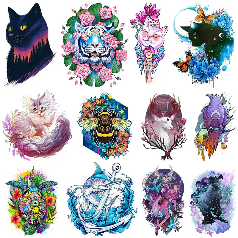 Turtle Rose Tiger Starry Cat Heat Transfer Fine Clothing Thermoadhesive Patches Iron On Patches For Clothing DIY T-shirt Sticker