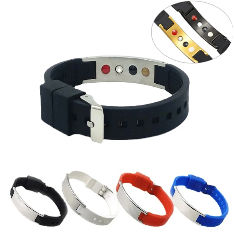 

Titanium Magnetic Bracelet 4 in 1 Men Women Unisex Silicone Bio Energy Wristband Health emf protection Magnet Bracelets