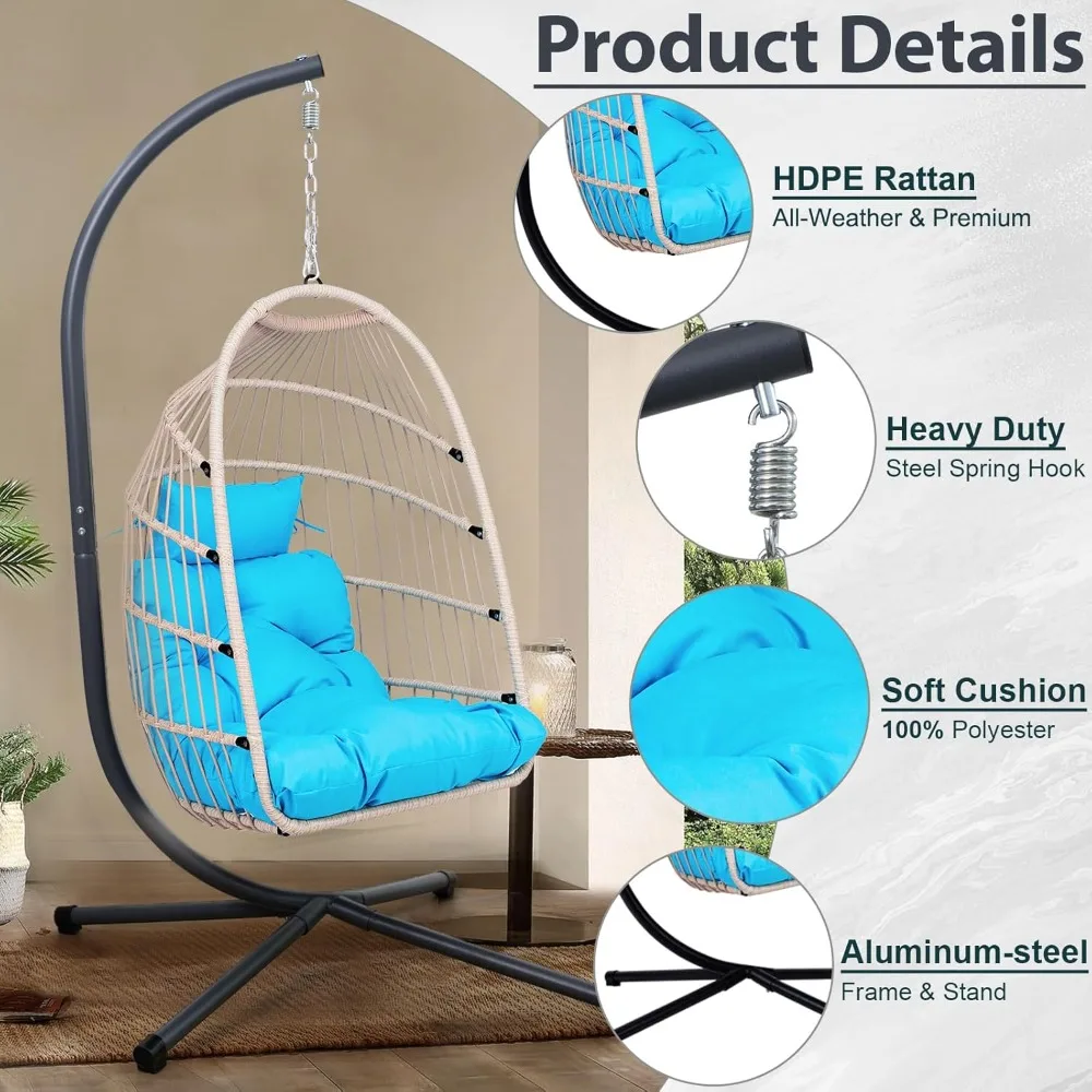 

Hanging Egg Chair with Stand, HDPE Rattan and Heavy Duty Aluminum-Steel Frame, Outdoor Patio Wicker Foldable Swing, Customized