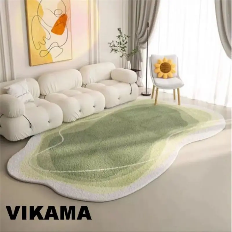 VIKAMA Imitation Cashmere Cream Style Carpet Living Room Shaped Bedroom Irregular Bedside Rug Home Green Light Luxury