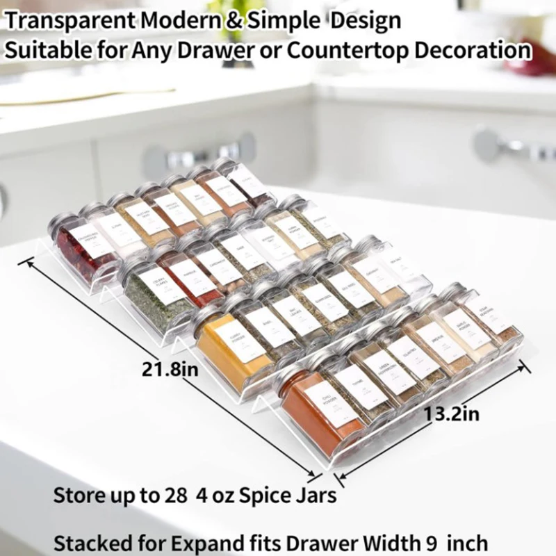 Imagem -02 - Clear Acrílico Spice Gaveta Organizador Tempero Frascos Inserir Gavetas Cozinha Rack Bandeja Durável Gaveta Jar Não Incluído