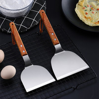 Stainless Steel Wooden Handle Teppanyaki Shovel Non-Slip Frying Spatula Egg Fish Pancake Turners Kitchen Cooking Utensils