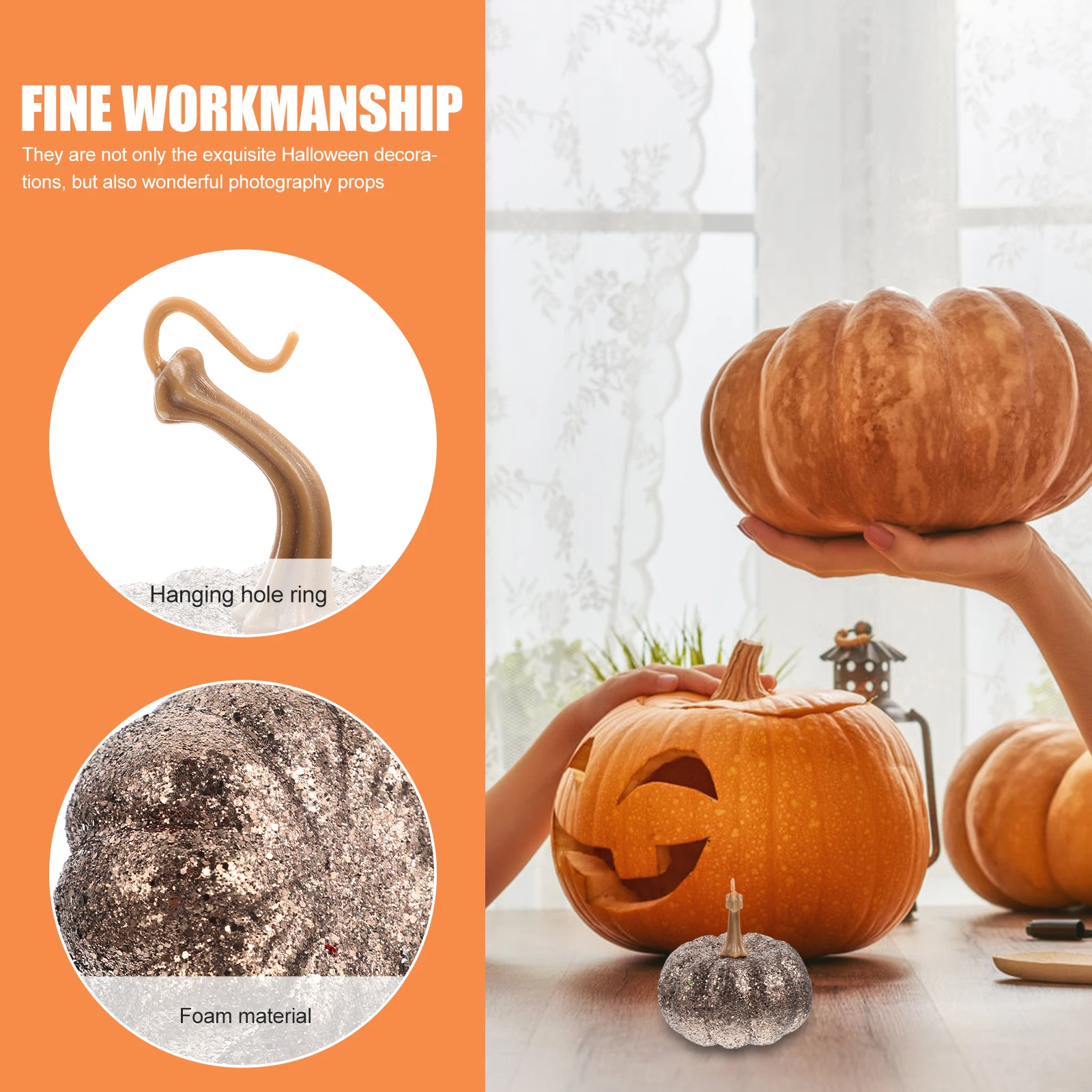 

6Pcs Foam Pumpkin Decorations Hanging Glitter Pumpkins for Halloween Party Festival Centerpiece Table Decoration Accessories