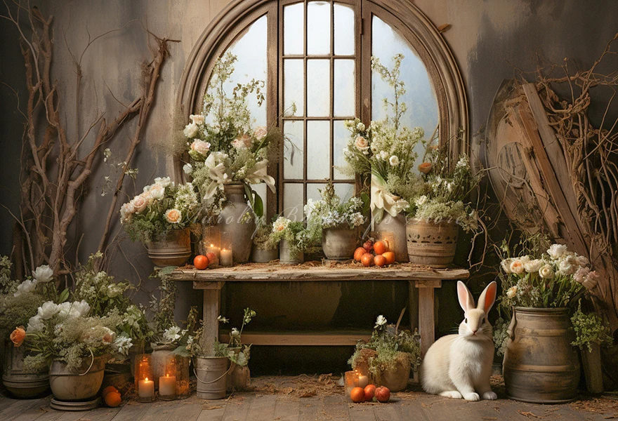 Easter Rabbit Backdrop Kids Baby Cake Smash Photoshoot Props Bunny Window Child Adult Photography Studio Backgrounds