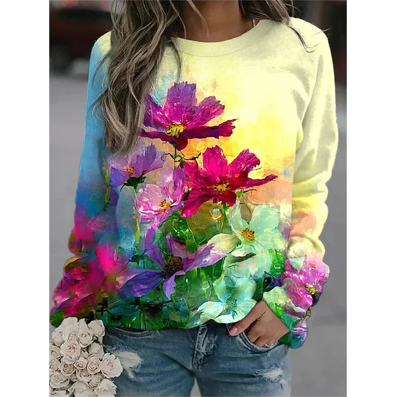 

New Flower Hoodies Floral Oil Painting 3D Print Sweatshirts Women Y2k Hoodie Streetwear Oversized Pullovers Tops Woman Clothing
