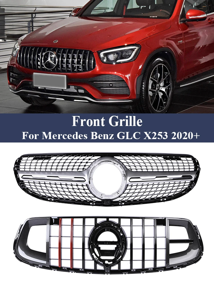 Front Bumper Panamericana GT Diamond Style Grille For Mercedes Benz GLC X253 C253 Facelift Black Silver 260 300 2020 2021 2022