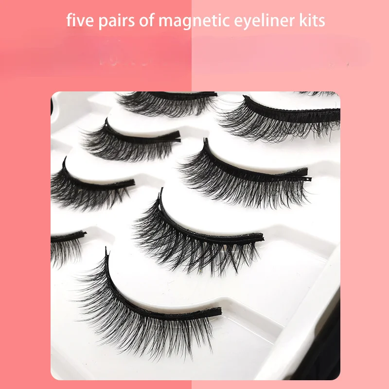 5 Pairs 5 Magnetic Eyelashes Eyeliner Tweezers Set 3D Mink Eyelashes Natural Artificial False Lashes